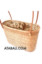 Ata rattan women beach bag with batik lining shapes